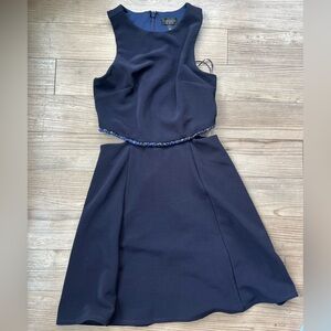 (Topshop) Side cut-out A-Line Dress with Bead detail in Navy